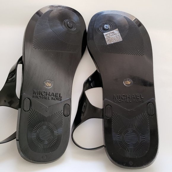 Michael Kors Black Jelly Buckle Strap Size 10 Women's PVC Thong Sandals EUC - Picture 2 of 7
